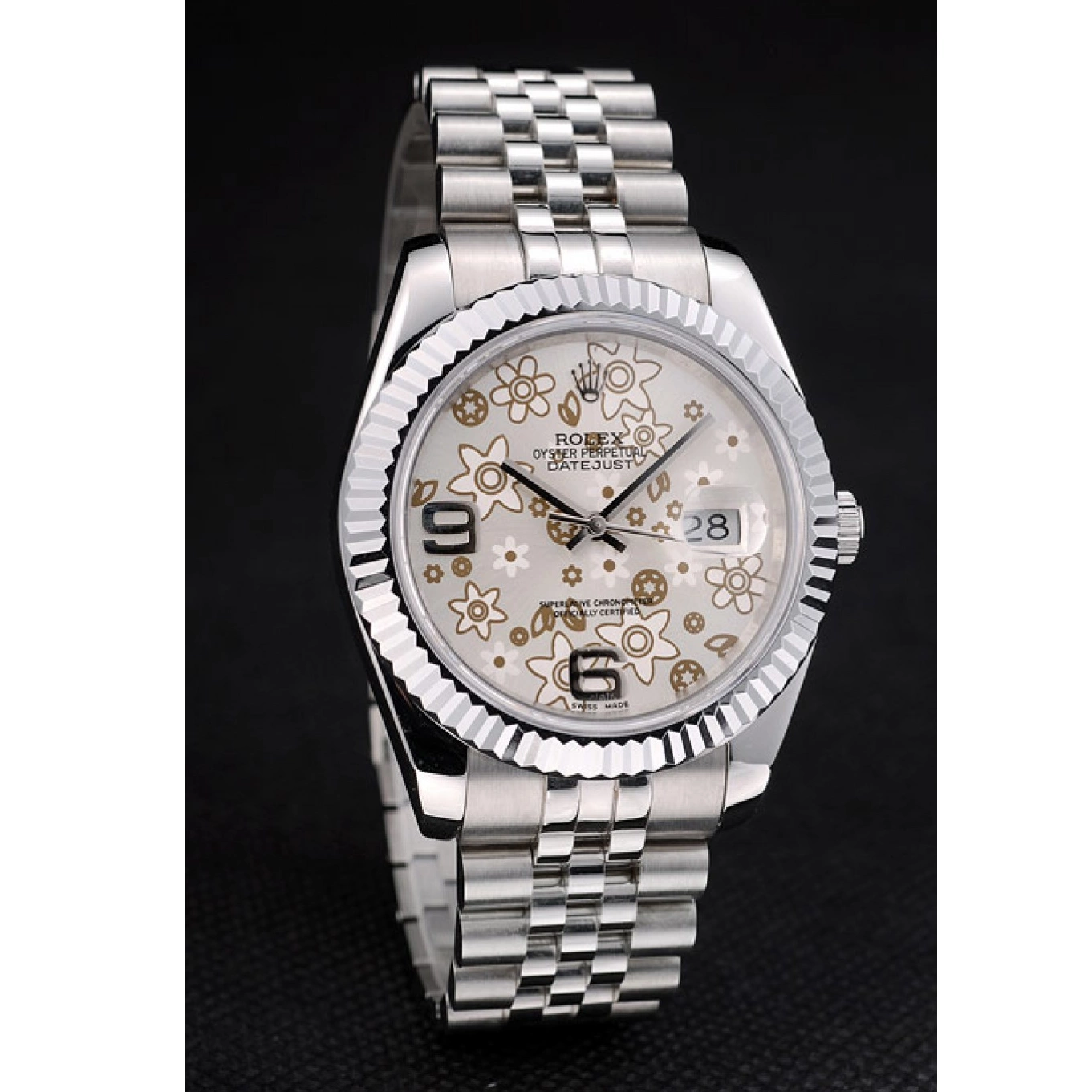 Good Copy Rolex Watches Flower DateJust 41983 Stainless Dial Steel Bezel Ribbed Rolex Silver 0817